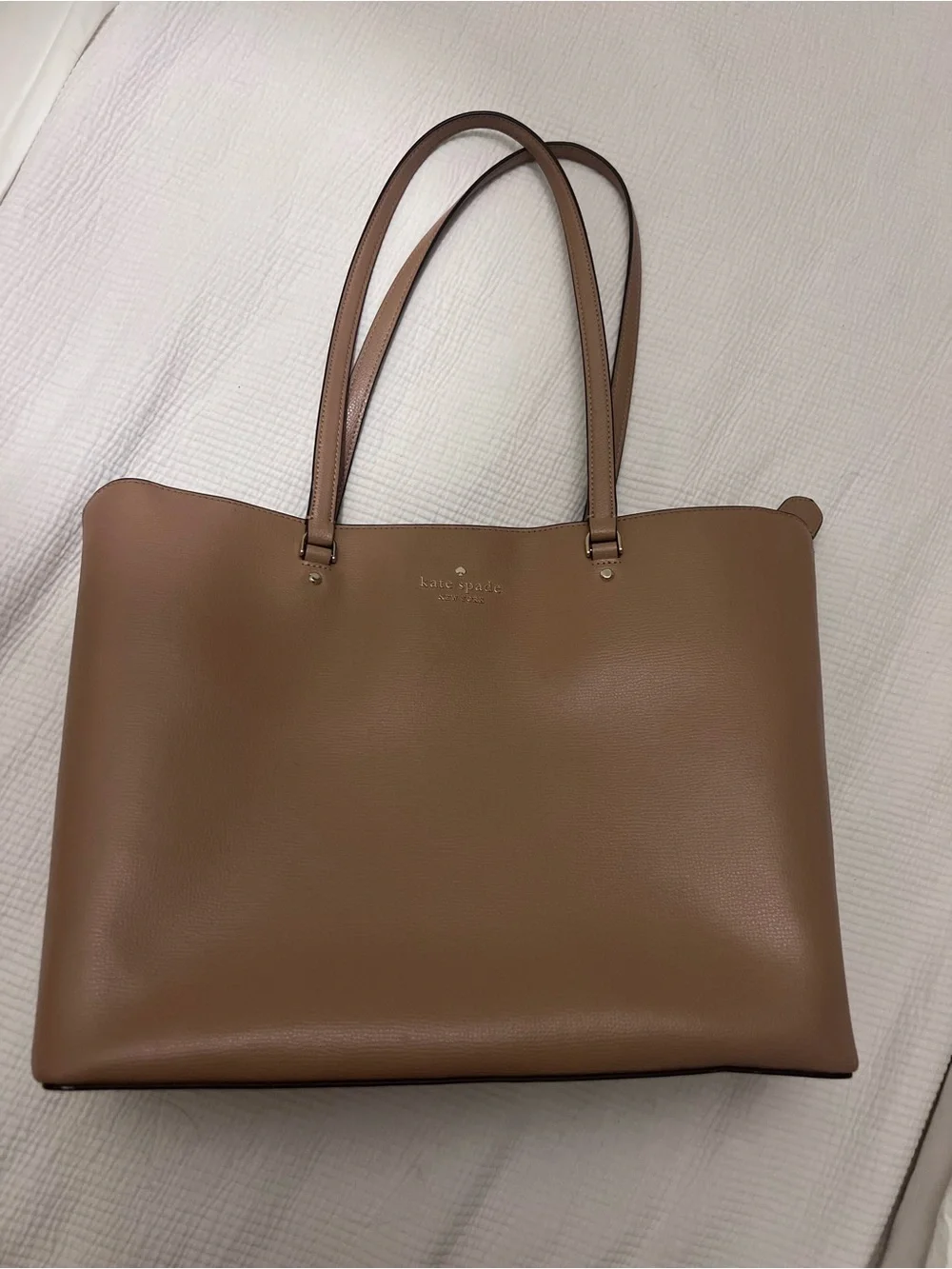 kate spade New York blush tan leather tote with gold logo